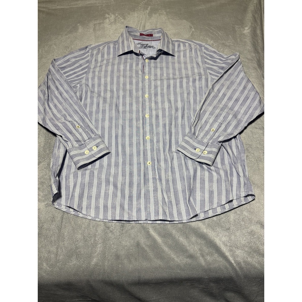 Tommy Bahama Jeans Shirt Mens XL Blue Stripe Long Sleeve Button Front Casual